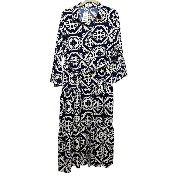Navy & White Long-Sleeve Dress By A: L/XL - Picture 1 of 10